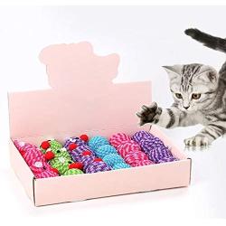 ocijf179 Pet Toy 24Pcs/Set Cat Toy String Knotted Ball Mouse Molar Anti-bite Gift Box Pet Supply - Random Color