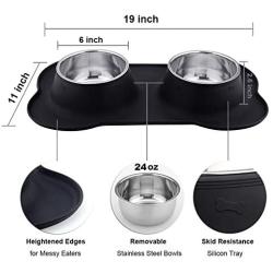 Pet Deluxe Dog Bowls Stainless Steel Dog Bowl with Non Spill Skid Resistant Silicone Mat 24/54 oz Double Pet Bowls Feeder Bowl for Dogs Cats and Pets