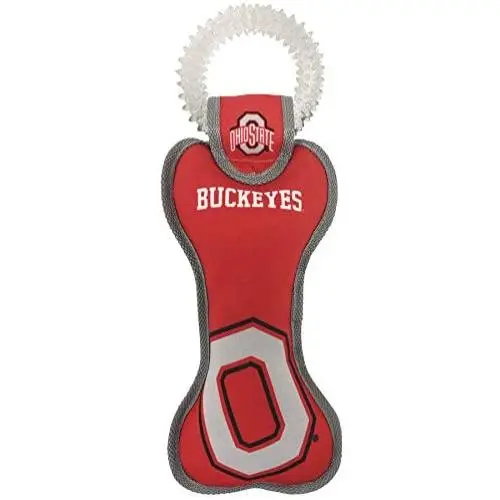 Pets First NCAA Ohio State Buckeyes Dental Dog TUG Toy with Squeaker. Tough PET Toy for Healthy Fun, Teething & Cleaning Pets Teeth & Gum. (OH-3310)