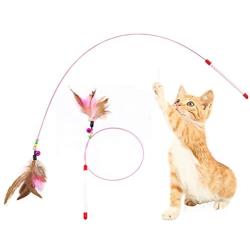 FormVan Feather Teaser Cat Toy Pet Steel Wire Feather Bell Beads Training Teaser Interactive Toy Kitten Chaser for Cats Dogs