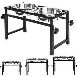 Adjustable Raised Pet Bowls - for Dogs and Cats - Elevated Stainless Steel Pet Feeder with 2 Bowls, Available in 16 inch, 11.8 inch, 6 inch for Small Medium Large Dogs