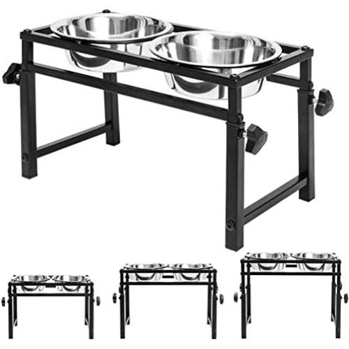 Adjustable Raised Pet Bowls - for Dogs and Cats - Elevated Stainless Steel Pet Feeder with 2 Bowls, Available in 16 inch, 11.8 inch, 6 inch for Small Medium Large Dogs