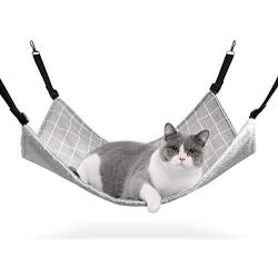 ComSaf Reversible Cat Hammock, Breathable Pet Cage Hammock with Adjustable Straps and Metal Hooks, Double-Sided Hanging Pet Hammock Bed for Cats, Ferret, Puppy, Other Small Animals, 22 x 19 inch