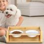 amorus Raised Pet Bowls for Cats and Dogs, Adjustable Bamboo Elevated Small Medium Dog Cat Food and Water Bowls Stand Feeder (with 2 Melamine Bowls & Stable Z-Shape Stand)