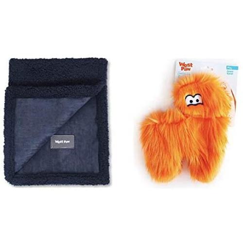 West Paw Big Sky Dog Blanket and Throw, Faux Suede (Midnight, Large) & Rowdies with HardyTex and Zogoflex, Plush Dog Toy (Hamilton, Orange Fur)