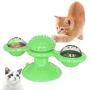 WWYM Pet Windmill Toys - Scratching Tickle Cats Hair Brush, Interactive Turntable Cat Toy with Suction Cup, Clean Tooth Accessories,Green