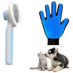 KuraMart Self Cleaning Slicker Brush & Pet Massage Grooming Glove for Dogs and Cats,Gently Pet Massage Grooming Tool Hair Remover Brush for Shedding,Efficient Deshedding Brush Glove Mitt