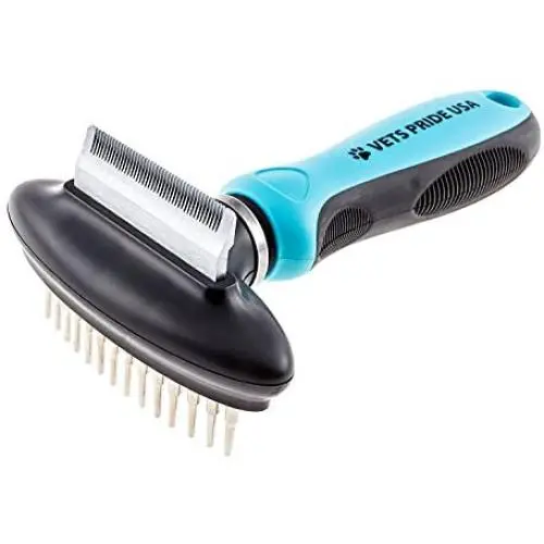 Vets Pride USA 2-in-1 Deshedding Comb & Undercoat Rake - Flexible Neck Bends Up to 30° - Grooming Tool with Deshedder Brush & Rake for Dematting - Detangler That Removes Both Matted & Shedding Hair Vets Pride USA 2-in-1 Deshedding Comb & Undercoat Rake - Flexible Neck Bends Up to 30° - Grooming Tool with Deshedder Brush & Rake for Dematting - Detangler That Removes Both Matted & Shedding Hair