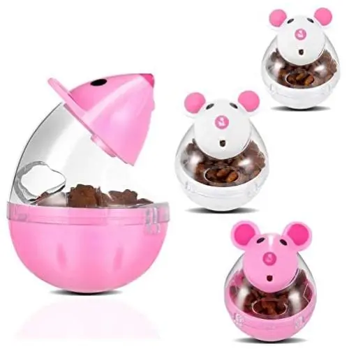 PORTOWN 4 Pcs Cat Food Ball Dispenser, Small Cat Food Balls Slow Feeder Mice Shaped Tumbler Cat Food Toy Cat Treat Toy Feeder Toy for Interactive IQ Treat Training(Pink,White) PORTOWN 4 Pcs Cat Food Ball Dispenser, Small Cat Food Balls Slow Feeder Mice Shaped Tumbler Cat Food Toy Cat Treat Toy Feeder Toy for Interactive IQ Treat Training(Pink,White)