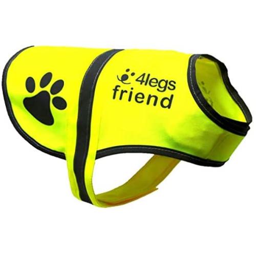 4LegsFriend Dog Safety Yellow Reflective Vest with Leash Hole 5 Sizes - High Visibility for Outdoor Activity Day and Night, Keep Your Dog Visible, Safe from Cars & Hunting Accidents