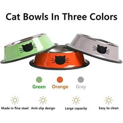 Dorakitten Cat Bowls Stainless Steel, 3PCS Cat Food and Water Bowl Set Pet Dog Bowl with 2 Food Scoops Non Slip Shallow Make Cats Feel Comfortable