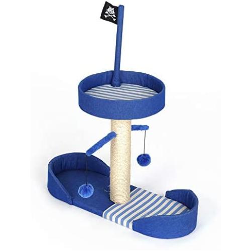 HONGGE Cat Tree, Pirate Ship Cat Tower Sisal Scratching Posts Dangling 2 Ball 75x65x26cm