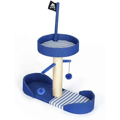 HONGGE Cat Tree, Pirate Ship Cat Tower Sisal Scratching Posts Dangling 2 Ball 75x65x26cm HONGGE Cat Tree, Pirate Ship Cat Tower Sisal Scratching Posts Dangling 2 Ball 75x65x26cm