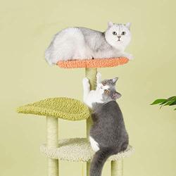 Furrytail Flower Cat Tree Condo with Scratching Post, Plush Perches and Teasing Toy, 44-Inch Cat Tower Kitten Play Platform House Furniture