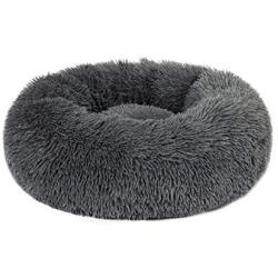 Lacher Donut Pet Bed Round Cushion Marshmellow Faux Fur Cuddler, Calming Fluffy Comfy Bed for Dog and Cat