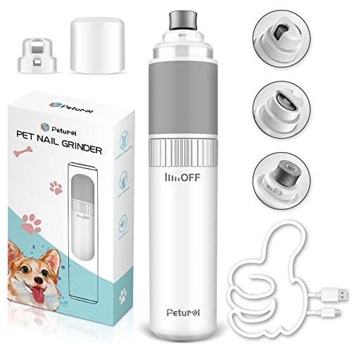 Petural Dog Nail Grinder Quiet and Cat Nail Grinder Stepless Speed - Professional and Electric Pet Nail Trimmer for Small, Medium Dogs and Cats - Pet Nail Grinder Noiseless with 20h Working Time