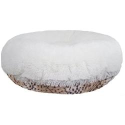 Bessie and Barnie Signature Aspen Snow Leopard / Snow White Luxury Shag Extra Plush Faux Fur Bagel Pet / Dog Bed (Multiple Sizes)