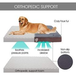 TR pet Large Orthopedic Dog Bed for Small, Medium, Large Dogs up to 40/80/100 lbs| Waterproof Lining Dogs Mat |Egg-Crate Pet Foam Mattress with Removable Washable Cover | Faux Fur Sleeping Surface