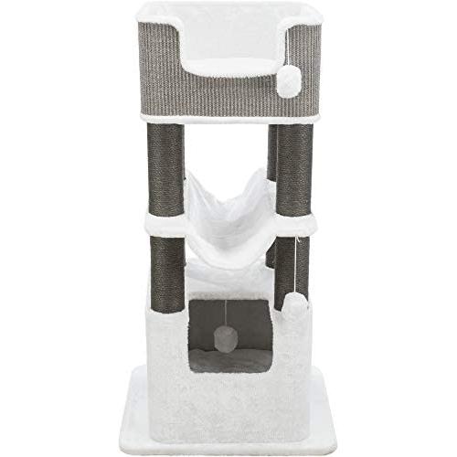 Royal Pet Club Lucano Cream/Gray Cat Tower with Scratching Posts, Condo, Hammock, Platform, Removable Cushions, Dangling Pom-Poms (44722)