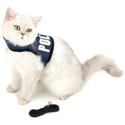 SMALLLEE_LUCKY_STORE Police Print Soft Mesh Denim Cat Harness and Leash Set for Walking Escape Proof Adjustable No Pull Choke Boy Small Puppies Kitten Rabbit Dog Harness Vest, Dark Blue