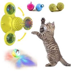 Vigorstar 【Upgraded 3 Balls Windmill Cat Toy, Interactive Cat Toys, Automatic Cat Toy, Spinning Bells Catnip Balls LED Light Ball, Cat Toothbrush, Suction Cup Base Pet Chew Fun Kitten Kitty Gift