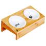 Pawmosa Elevated Bamboo Pet Table with Ceramic Bowls Raised/Anti-Slip Tilted Station Cats/Dogs Food/Drink Water-Resistant Surface Clean Feeding and Good Digestion for Pets