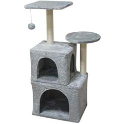 MIAO PAW 1Cat Tree CatTower Cat Condo Cat Furniture Activity Center Kitten Play House Cat Bed Sisal Scratching Posts and Double Platforms Grey