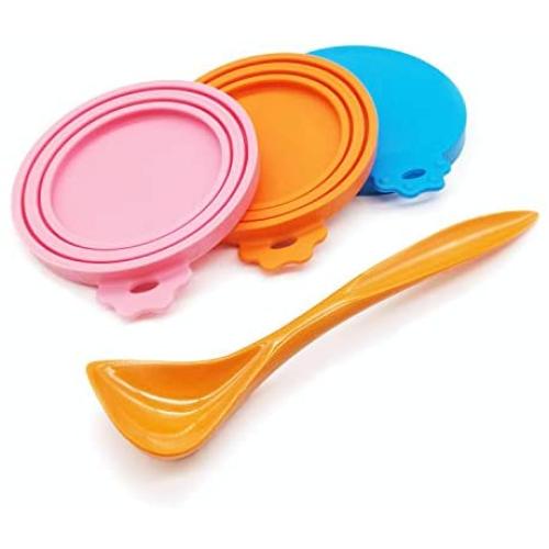 SACRONS-Can Covers/3 Pack with a Spoon/Universal Silicone Can Lids for Pet Food Cans/Fits Most Standard Size Dog and Cat Can Tops/BPA Free