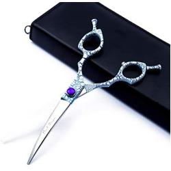 Purple Dragon 6.5 inch Professional Silver Japan 440C Pet Grooming Curved Shears/Scissors or Dog Hair Straight Cutting Scissor - Perfect for Pet Groomer or Family DIY Use