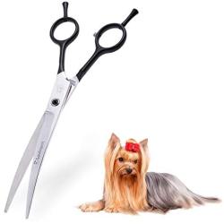 LovinPet 7.5'' Left/Right-Handed Pet Curved Dog Scissor/Safety Blunt-tip Grooming Curved Dog Shear/Professional Home Pet Trimming Dog Grooming Scissors for Dogs and Cats (Easy Use)