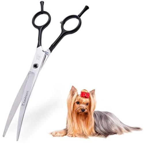 LovinPet 7.5'' Left/Right-Handed Pet Curved Dog Scissor/Safety Blunt-tip Grooming Curved Dog Shear/Professional Home Pet Trimming Dog Grooming Scissors for Dogs and Cats (Easy Use)