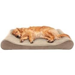 Furhaven Pet Dog Bed - Cooling Gel Memory Foam Faux Fleece and Chenille Soft Woven Traditional Sofa-Style Living Room Couch Pet Bed with Removable Cover for Dogs and Cats