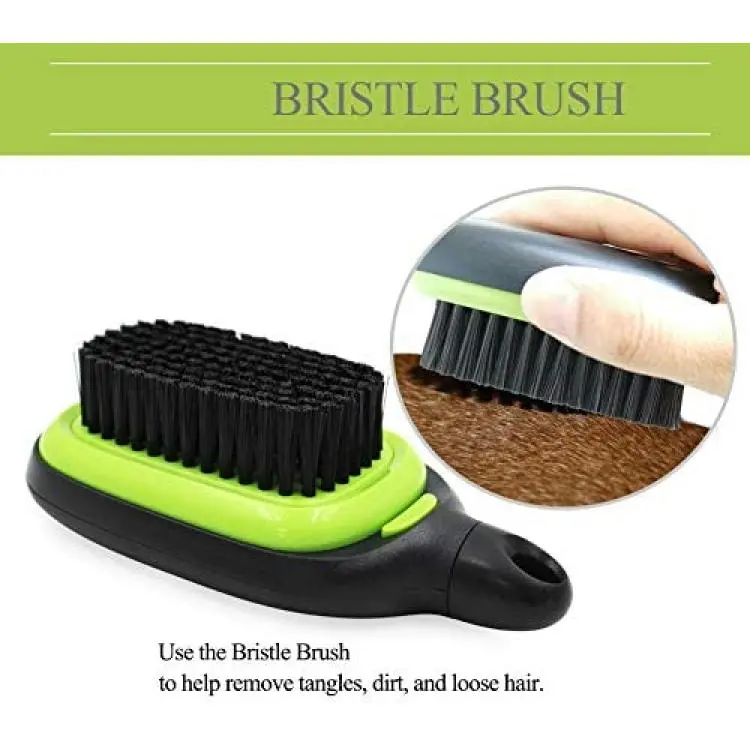 Soft Bristle Dog Brush for Short Haired Cats or Dogs - Firm Bristles to Remove Dust, Dirt, and Loose Fur - Hook and Rubber Handle