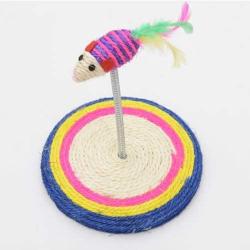 Pet Supplies Colorful Pet Cat Playing Toys Sisal Spring Seat Cat Scratch Board with Mouse, Board Diameter: 19cm Pet Toys