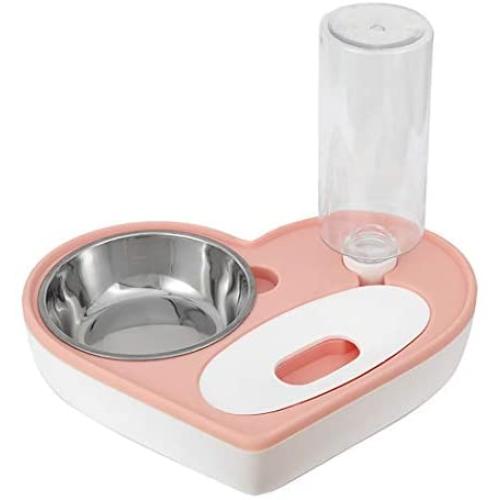 ALBOLET Heart-Shaped Cat Dog Water and Food Bowl, Double Cat Dog Bowl Pet Automatic Water Dispenser Detachable Cat&Dog Feeder Bowl No-Spill Pet Food Water Bowl for Cats and Small Dog