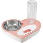 ALBOLET Heart-Shaped Cat Dog Water and Food Bowl, Double Cat Dog Bowl Pet Automatic Water Dispenser Detachable Cat&Dog Feeder Bowl No-Spill Pet Food Water Bowl for Cats and Small Dog