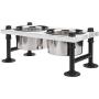 MyGift Vintage White Wood & Industrial Metal Elevated Double Pet Feeder Stand with 2 Stainless Steel Bowls