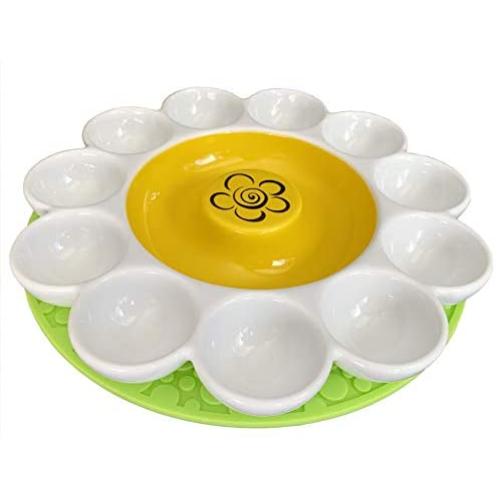 PICKIT Pets Daisy Bowl - Premium Ceramic Slow Feeder Bowls for Cats and Small Sized Dogs, Microwave and Dishwasher Safe