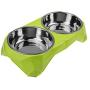 Double Stainless Steel Pet Dog Cat Puppy Feeding Food Water Bowls with No Spill Non-Skid Plastic Raised Stand Mat Pet Diner Elevated Feeder Collapsible Dish Bowl Tray Set for Dogs Cats Puppies