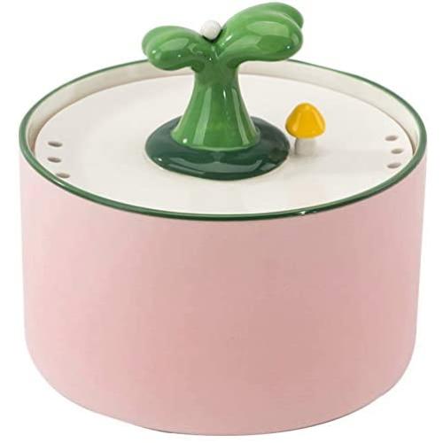 THMY Cat Water Fountain, Water Dispenser for Cat with Silent Water Pump, Small Sapling tap Style Water Bowl with 4pcs Hygienic Filter, Ceramics Pet Fountain (Pink)