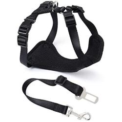 Mile High Life | Car Dog Harness Plus Connector Strap | Dog Seat Belt | Double Breathable Mesh Fabric with Car Vehicle Safety Seat Belt