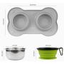 YOPINLIVE Double Dog Bowl, Pet Feeding Station, Stainless Steel Water and Food Bowls with Non Skid Non Spill Silicone Mat, Premium Quality Dog Bowl Holder for Mini Small Medium Dogs Cats Puppy