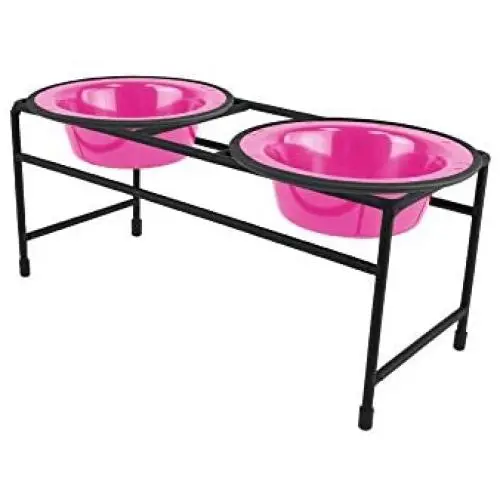 Platinum Pets Double Diner Feeder with Stainless Steel Cat Bowls, 6 oz, Pink Platinum Pets Double Diner Feeder with Stainless Steel Cat Bowls, 6 oz, Pink