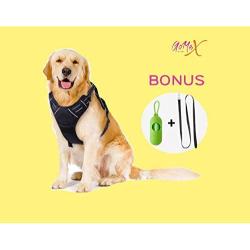 GoMeX Dog Harness No Pull Pet Harness (Bonus) Adjustable Outdoor Black Vest Reflective Soft Material Easy Control for Large Dogs (6 FT Reflective Leash & Waste Bags w/Dispenser and Clip Included)