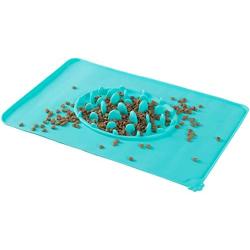 Blue Silicone Slow Feeder Bowls Mats for Pet - Dog Bowl Mats to Slow Down Eating Cat Food Puzzle Feeder Insert