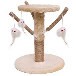 Famgizmo Cat Tree | Sisal Scratching Post | 35cm Stable Cat Tower | Dangling Toys | for Playing Relax & Sleep | Cat Furniture | Climbing Tower | Kitten Activity Centre | Beige