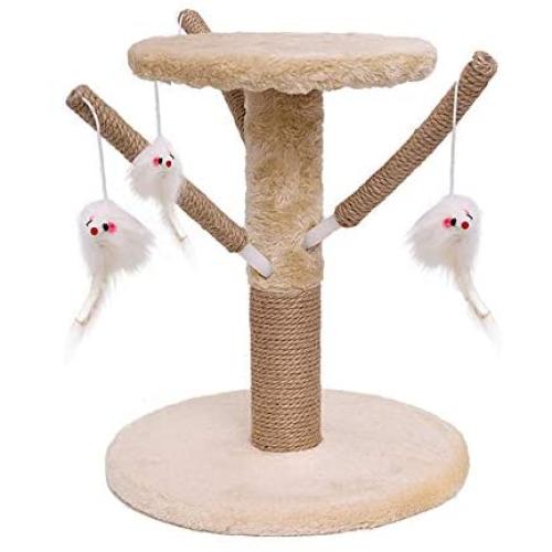 Famgizmo Cat Tree | Sisal Scratching Post | 35cm Stable Cat Tower | Dangling Toys | for Playing Relax & Sleep | Cat Furniture | Climbing Tower | Kitten Activity Centre | Beige