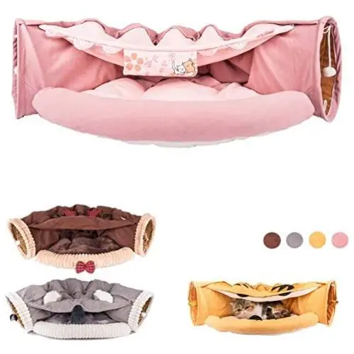 MelPet Cat Tunnel Bed with Mat, Pop Up Collapsible 2 Way Tube with Scratching Ball, Interactive Toy, Peak Hole Hideout House for Cat Puppy Kitten MelPet Cat Tunnel Bed with Mat, Pop Up Collapsible 2 Way Tube with Scratching Ball, Interactive Toy, Peak Hole Hideout House for Cat Puppy Kitten