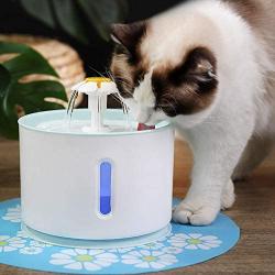 YUNDING Cat Water Fountain Mute Prevent Dry Burning 2L Water Level Window with Led Light Automatic Flower Pet Fountain Dog Water Dispenser for Cats(Color:White)