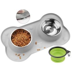 YOPINLIVE Double Dog Bowl, Pet Feeding Station, Stainless Steel Water and Food Bowls with Non Skid Non Spill Silicone Mat, Premium Quality Dog Bowl Holder for Mini Small Medium Dogs Cats Puppy